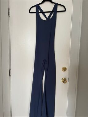 Women’s Butter Soft Dark Blue athleisure  Jumpsuit. Cross Back with Ruching